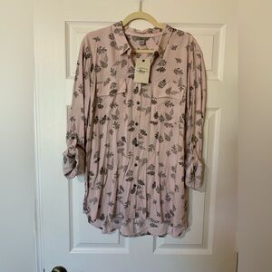 NWT G.H.‎ Bass & Co. Pink Floral Button Down Long Sleeve Shirt XL Casual